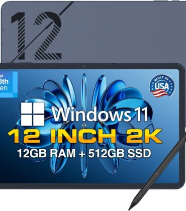 Fusion5 2026 Version 12" 2K Display Windows 11 Tablet PC with Stylus Pen - Built in USA - 12GB DDR5 RAM 512GB SSD, 13th Gen CPU, 12 inch Windows Tablet Computer, Built-in Fan, Fast Charging, Metallic