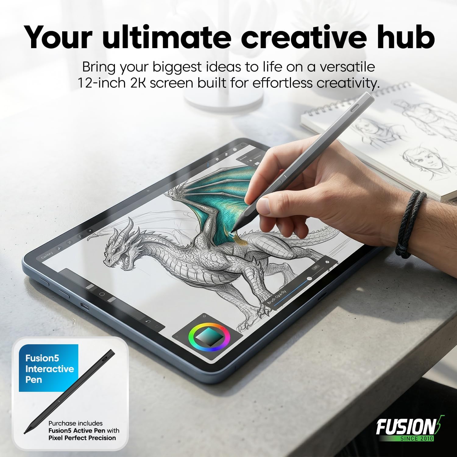 Fusion5 2026 Version 12" 2K Display Windows 11 Tablet PC with Stylus Pen - Built in USA - 12GB DDR5 RAM 512GB SSD, 13th Gen CPU, 12 inch Windows Tablet Computer, Built-in Fan, Fast Charging, Metallic - Image 4