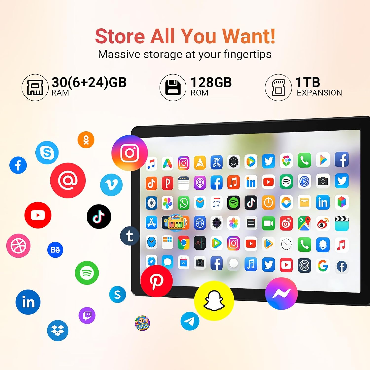URAO Tablet,10.1" Android Tablet with Octa-core Processor 30GB RAM 128GB ROM HD IPS Touchscreen 8H Battery, Wi-Fi 6, BT 5.4, Dual Camera, Android 16 Tablets 2026 - Image 4