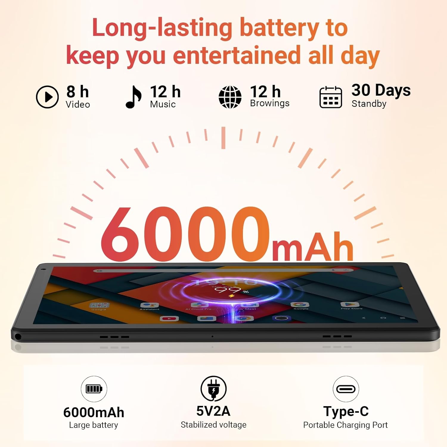 URAO Tablet,10.1" Android Tablet with Octa-core Processor 30GB RAM 128GB ROM HD IPS Touchscreen 8H Battery, Wi-Fi 6, BT 5.4, Dual Camera, Android 16 Tablets 2026 - Image 6