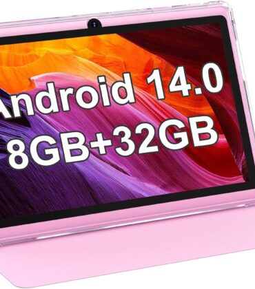 PEICHENG Android 14.0 Tablet 7", RAM 8GB(3+5Expand)+32GB ROM Tablets, Dual Camera, 1024 x 600 IPS Display Screen, 1TB Expand, Tablet with Case (Pink)
