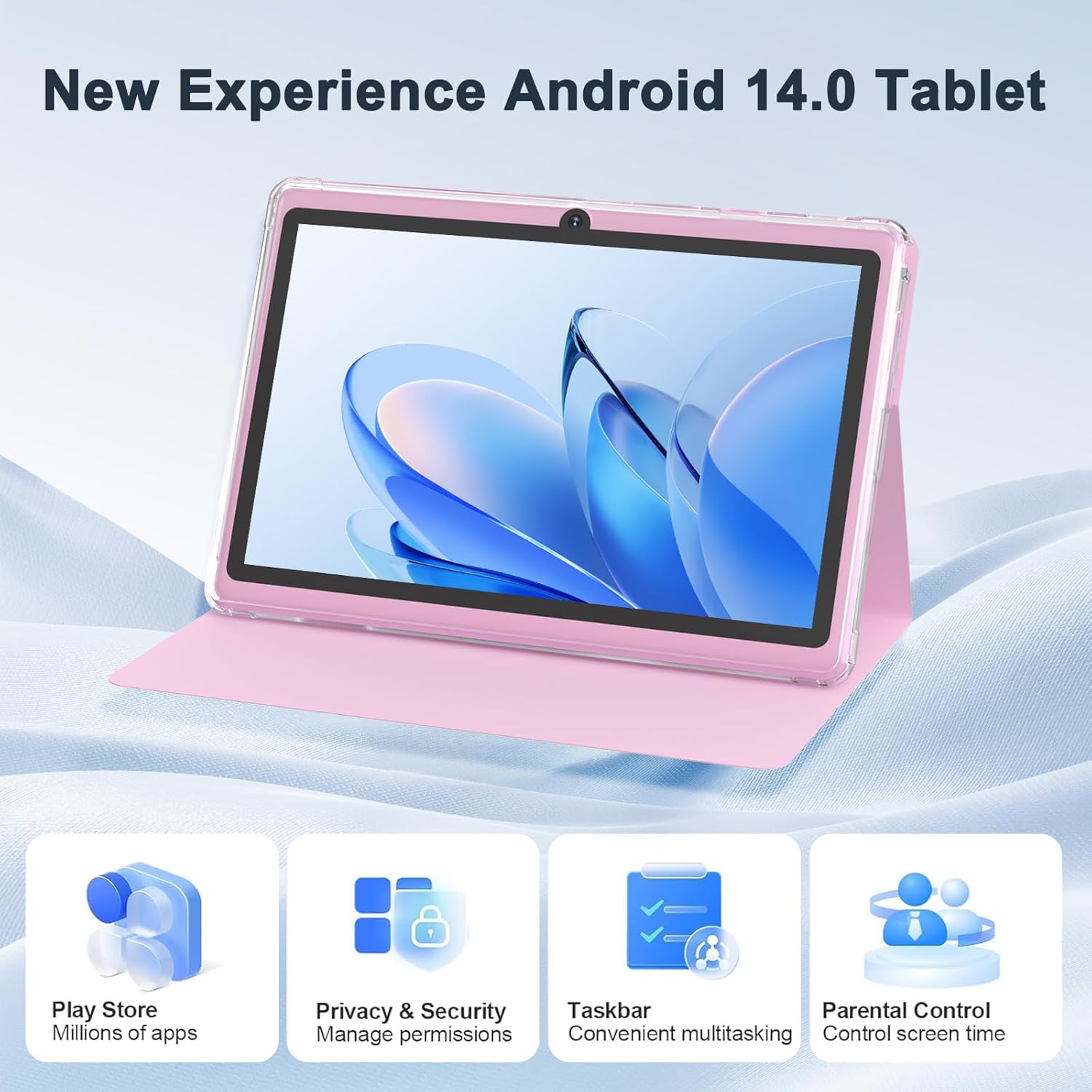PEICHENG Android 14.0 Tablet 7", RAM 8GB(3+5Expand)+32GB ROM Tablets, Dual Camera, 1024 x 600 IPS Display Screen, 1TB Expand, Tablet with Case (Pink) - Image 2
