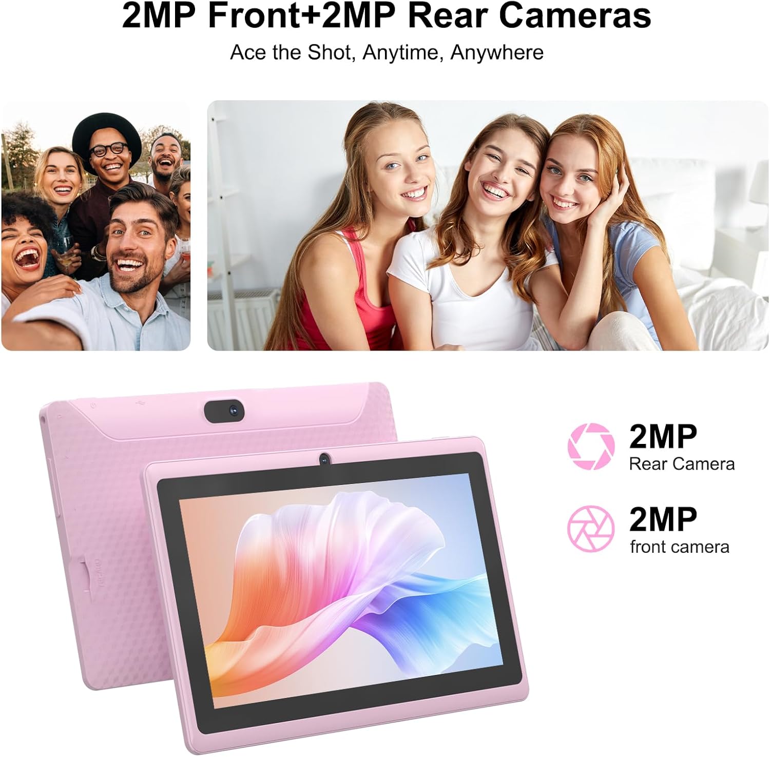 PEICHENG Android 14.0 Tablet 7", RAM 8GB(3+5Expand)+32GB ROM Tablets, Dual Camera, 1024 x 600 IPS Display Screen, 1TB Expand, Tablet with Case (Pink) - Image 3