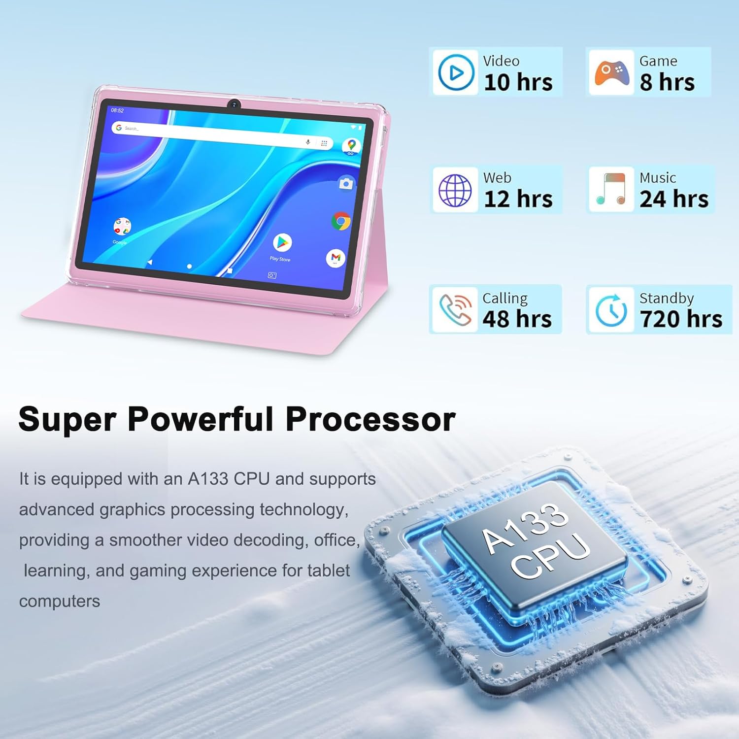PEICHENG Android 14.0 Tablet 7", RAM 8GB(3+5Expand)+32GB ROM Tablets, Dual Camera, 1024 x 600 IPS Display Screen, 1TB Expand, Tablet with Case (Pink) - Image 5