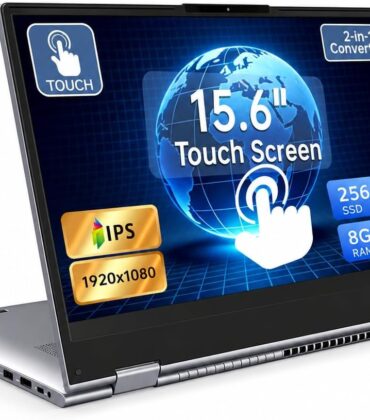 15.6" 2-in-1 Touchscreen Laptop Computer, AMD A9 Processor up to 3.2GHz, 8GB RAM 256GB SSD, Convertible Notebook with IPS FHD Display, USB-C, WiFi, Win11 Laptop for Work, Study & Home