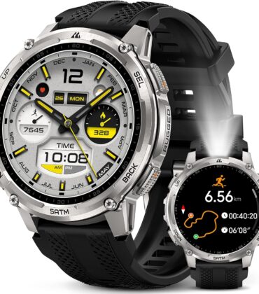 KOSPET Tank T4C GPS Smart Watch for Men with LED Flashlight, 1.5” AMOLED Display, 50-Days Battery, 24/7 Heart Rate/Sleep Monitor, 50m Waterproof, Bluetooth Call/Walkie-Talkie