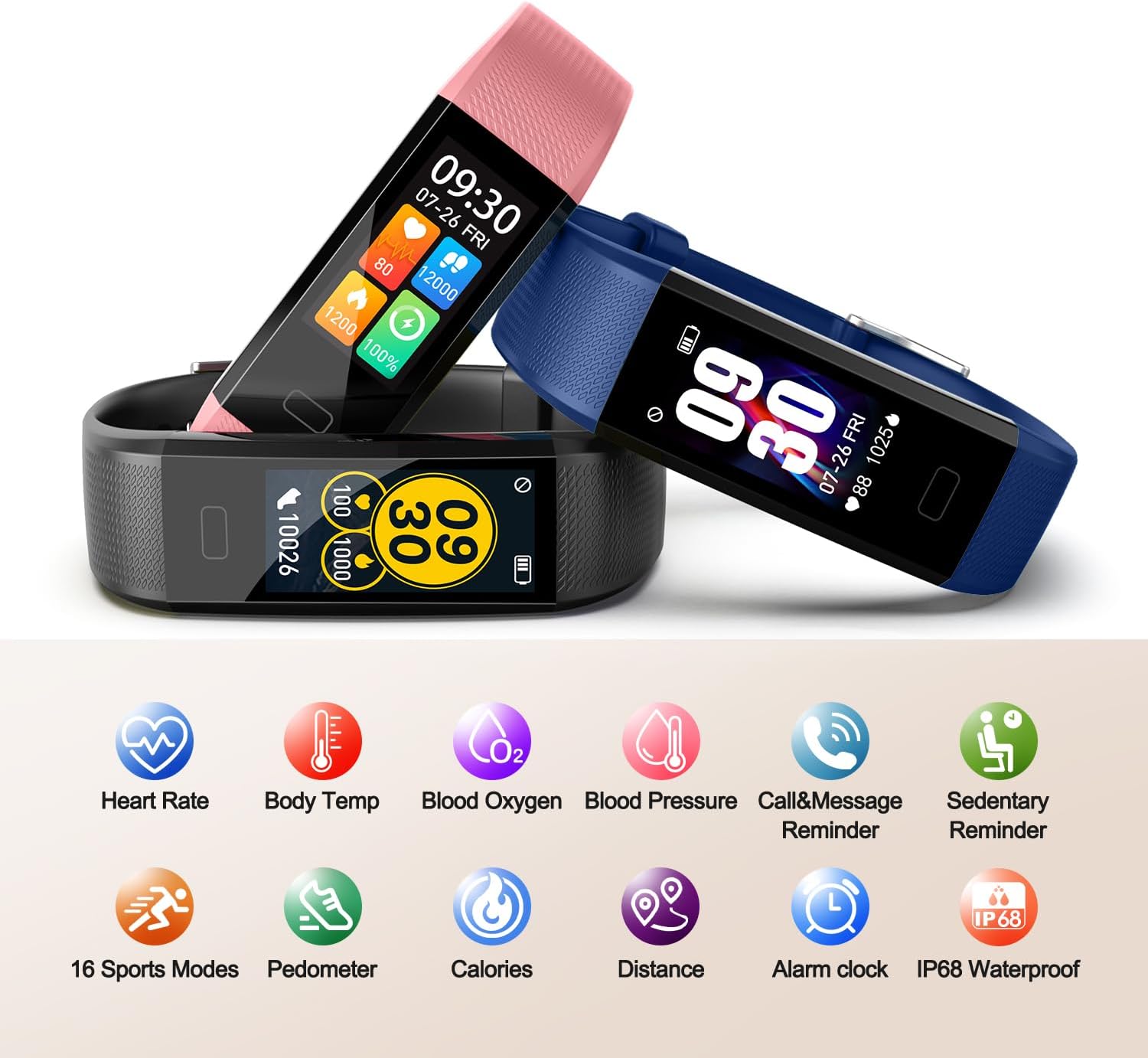Fitness Tracker with Step/Distance/Calories Counter, Activity Tracker with Heart Rate Monitor, Slim Style Watch IP68 Waterproof, Sleep Monitor Tracker, Pedometer Watch for Women Men - Image 2