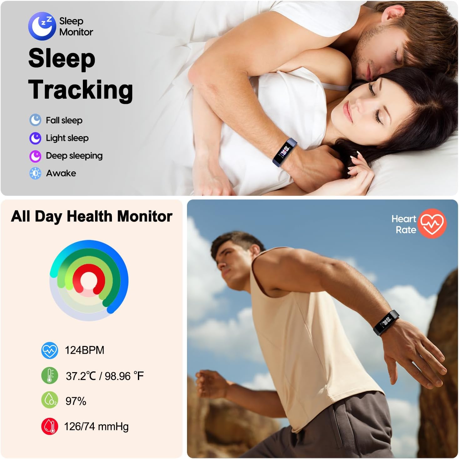 Fitness Tracker with Step/Distance/Calories Counter, Activity Tracker with Heart Rate Monitor, Slim Style Watch IP68 Waterproof, Sleep Monitor Tracker, Pedometer Watch for Women Men - Image 3