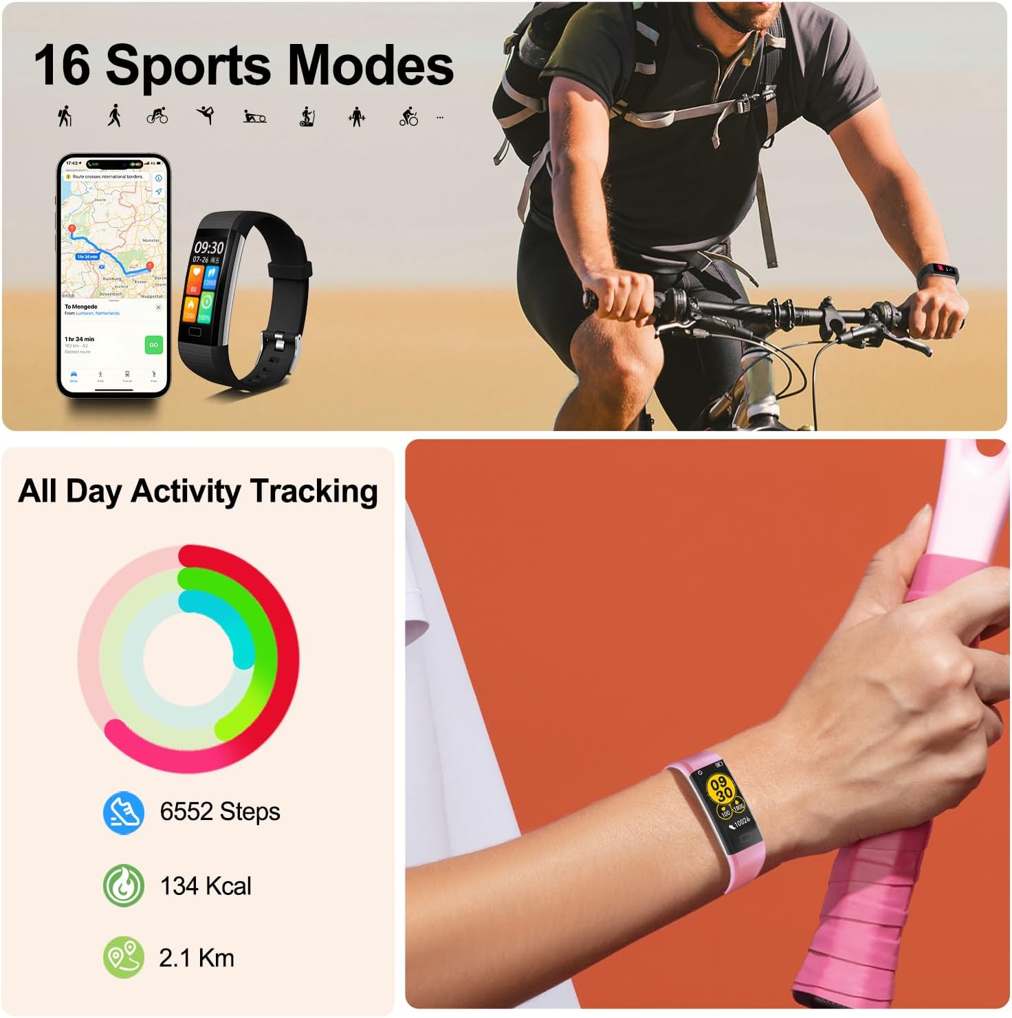 Fitness Tracker with Step/Distance/Calories Counter, Activity Tracker with Heart Rate Monitor, Slim Style Watch IP68 Waterproof, Sleep Monitor Tracker, Pedometer Watch for Women Men - Image 4