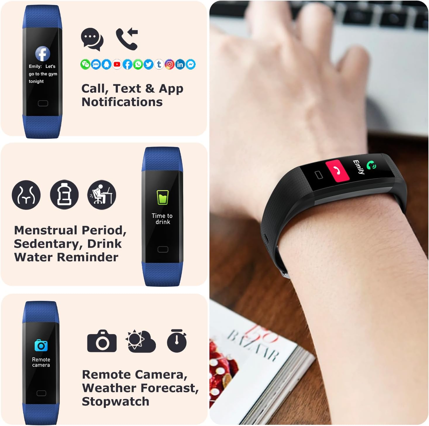 Fitness Tracker with Step/Distance/Calories Counter, Activity Tracker with Heart Rate Monitor, Slim Style Watch IP68 Waterproof, Sleep Monitor Tracker, Pedometer Watch for Women Men - Image 5
