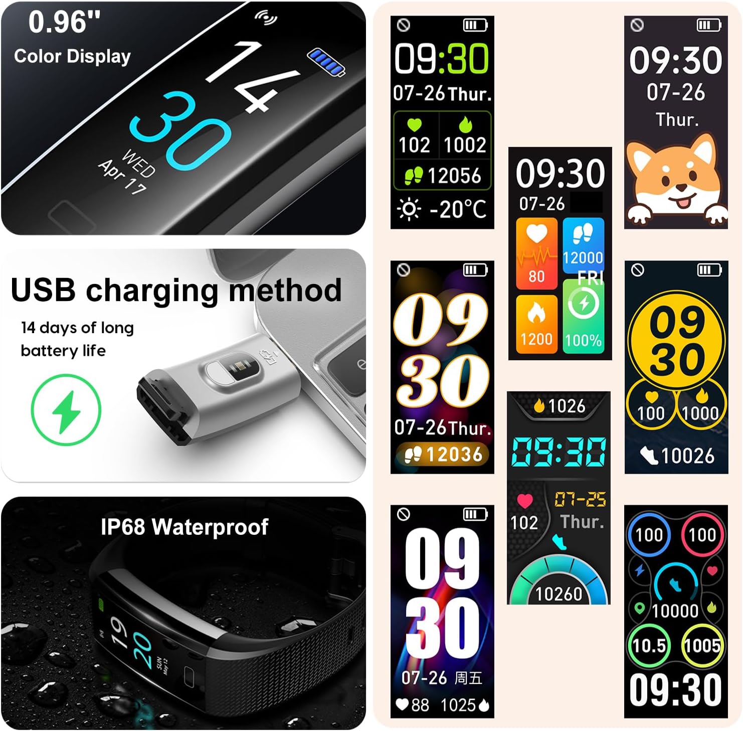 Fitness Tracker with Step/Distance/Calories Counter, Activity Tracker with Heart Rate Monitor, Slim Style Watch IP68 Waterproof, Sleep Monitor Tracker, Pedometer Watch for Women Men - Image 6